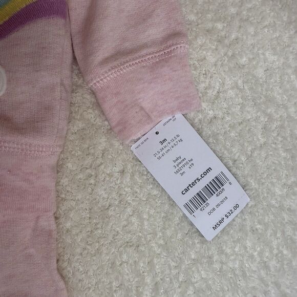 Carter's Baby Girls 3-Piece Outfit Set Size 3 Months Rainbow Pink NWT W/hoodie - Picture 2 of 7